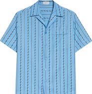 Versace Stripe Greca Jacquard Short Sleeve Button-Up Shirt