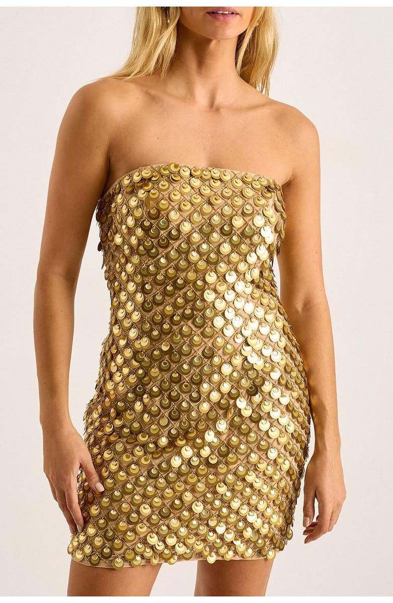 NASTY GAL Layered Disc Bandeau Mini Dress, Alternate, color, Gold