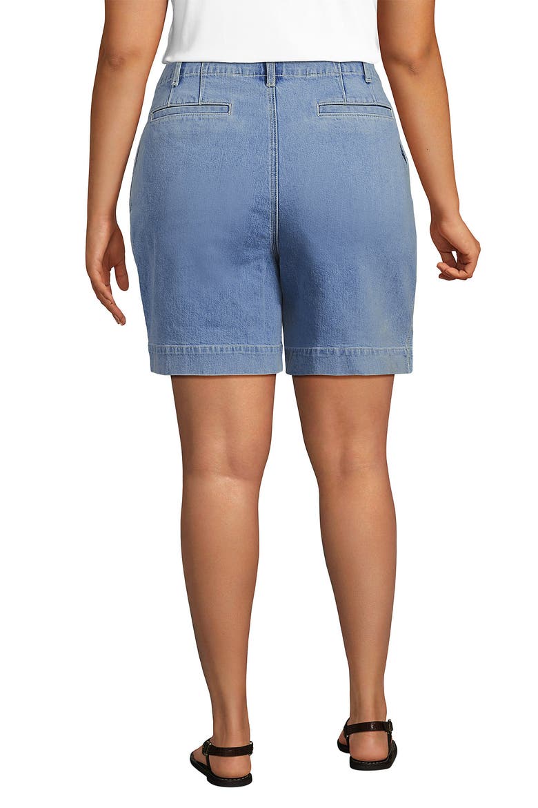 Plus Size Soft Denim High Rise 7" Pleated Trouser Shorts, Alternate, color, Hutton Blue Wash