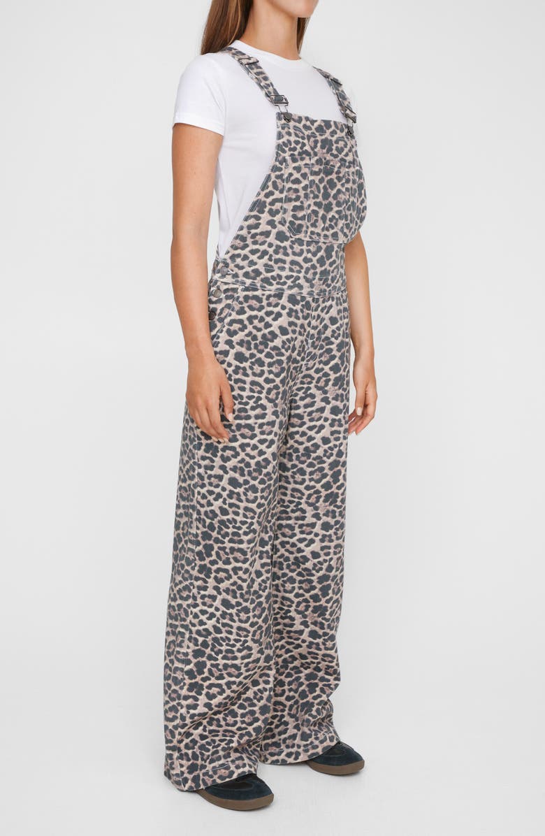 NASTY GAL Leopard Print Denim Overalls, Alternate, color, 