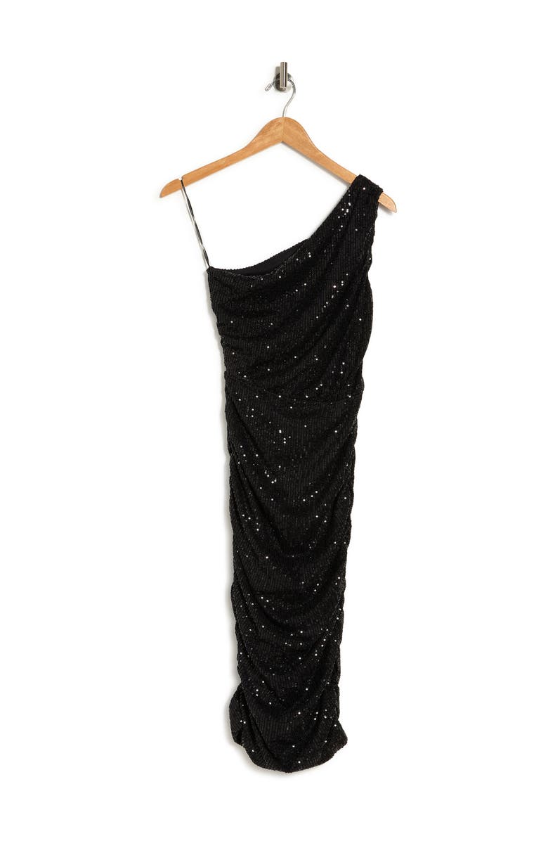 Love By Design Sequin One-Shoulder Midi Dress, Alternate, color, Black