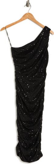 Sequin One-Shoulder Midi Dress