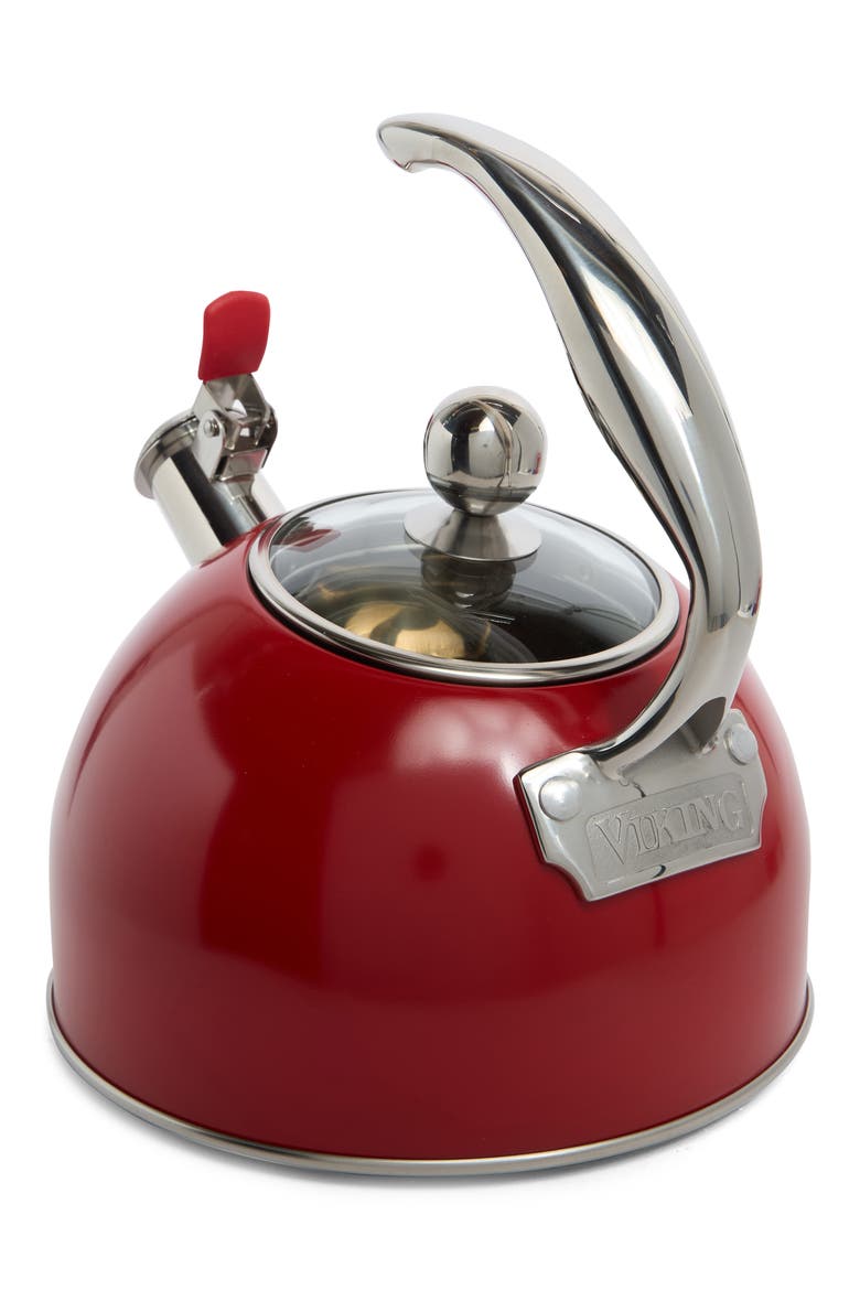 Stainless Steel 2.6 Quart Whistling Tea Kettle - Red, Alternate, color, RED