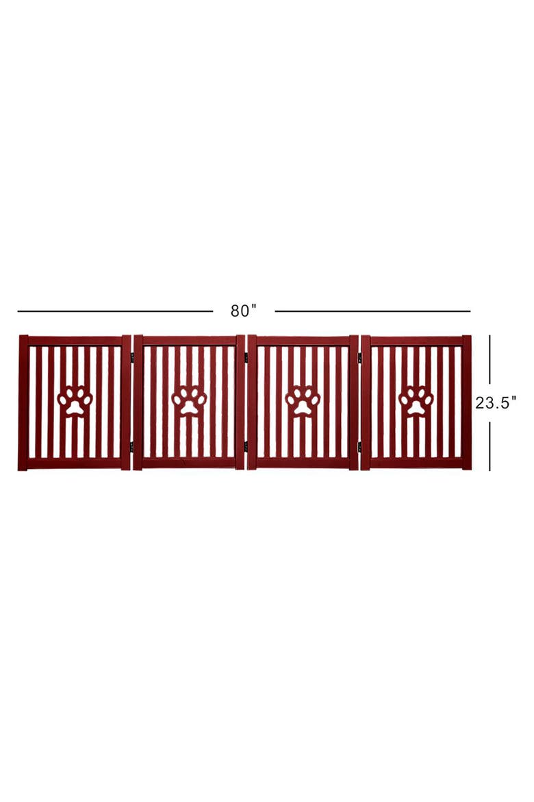 4 Panel Dog Wooden Foldable Gate, Mahogany, Alternate, color, Red