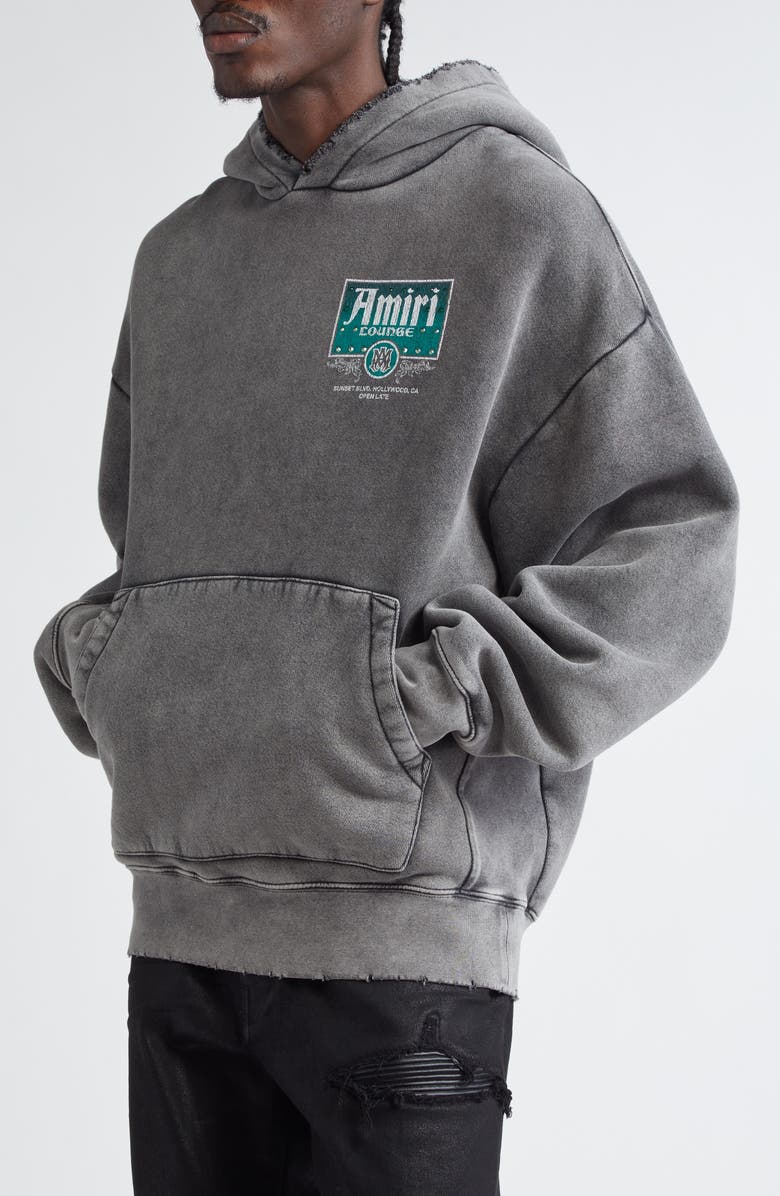 AMIRI Lounge Crystal Embellished Distressed Graphic Hoodie, Alternate, color, Black