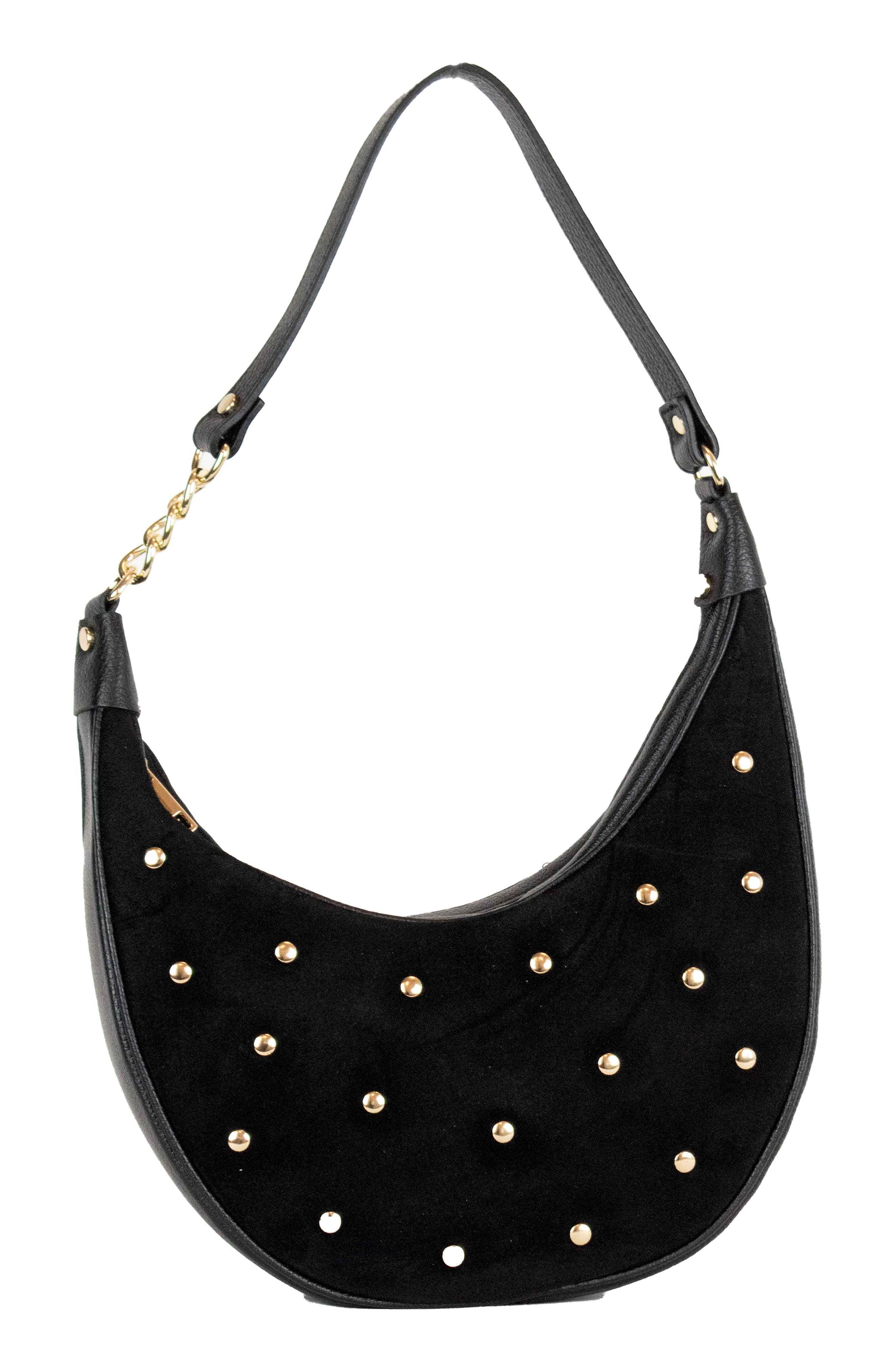 Persaman New York Studded Suede Shoulder Bag, Main, color, Black