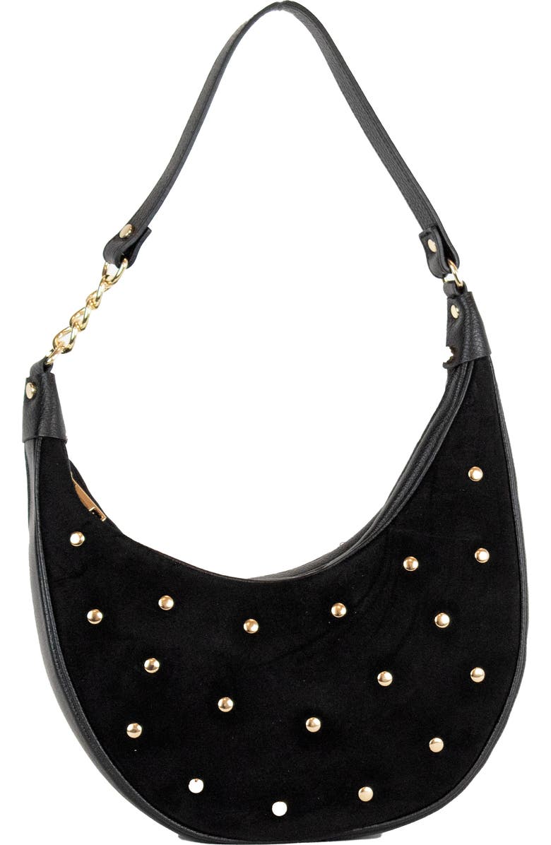 Persaman New York Studded Suede Shoulder Bag, Main, color, Black