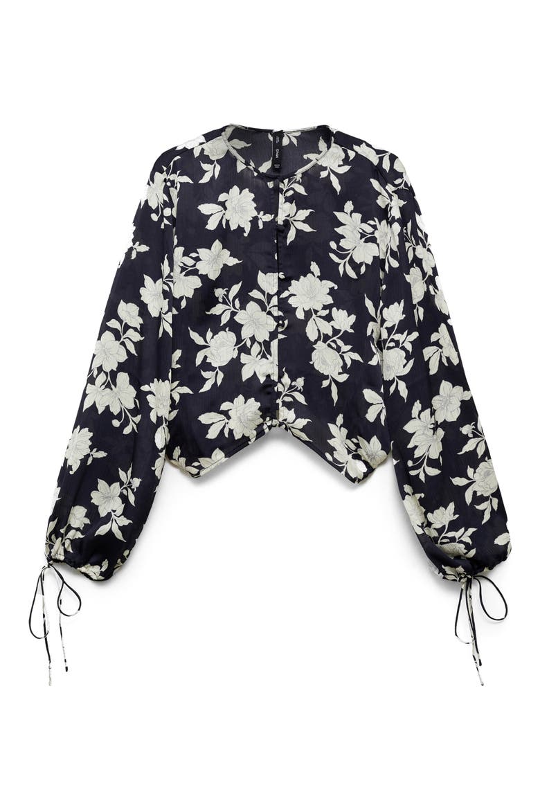 Floral Tie Sleeve Button-Up Shirt, Alternate, color, BLACK