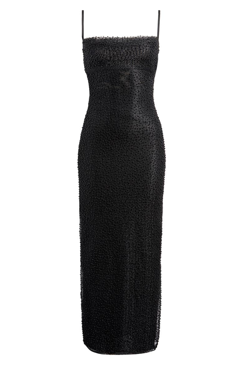 Calla Beaded Mesh Overlay Gown, Alternate, color, BLACK