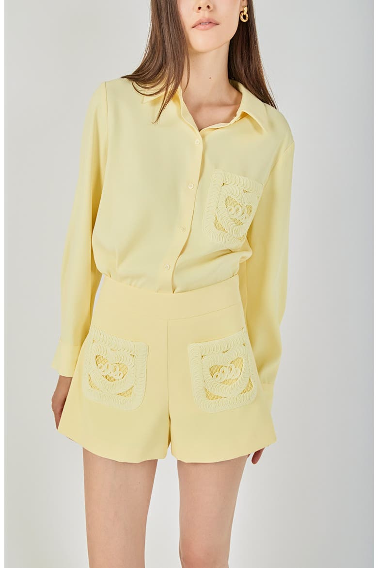 Net Pocket Button-Up Shirt, Alternate, color, LIGHT YELLOW