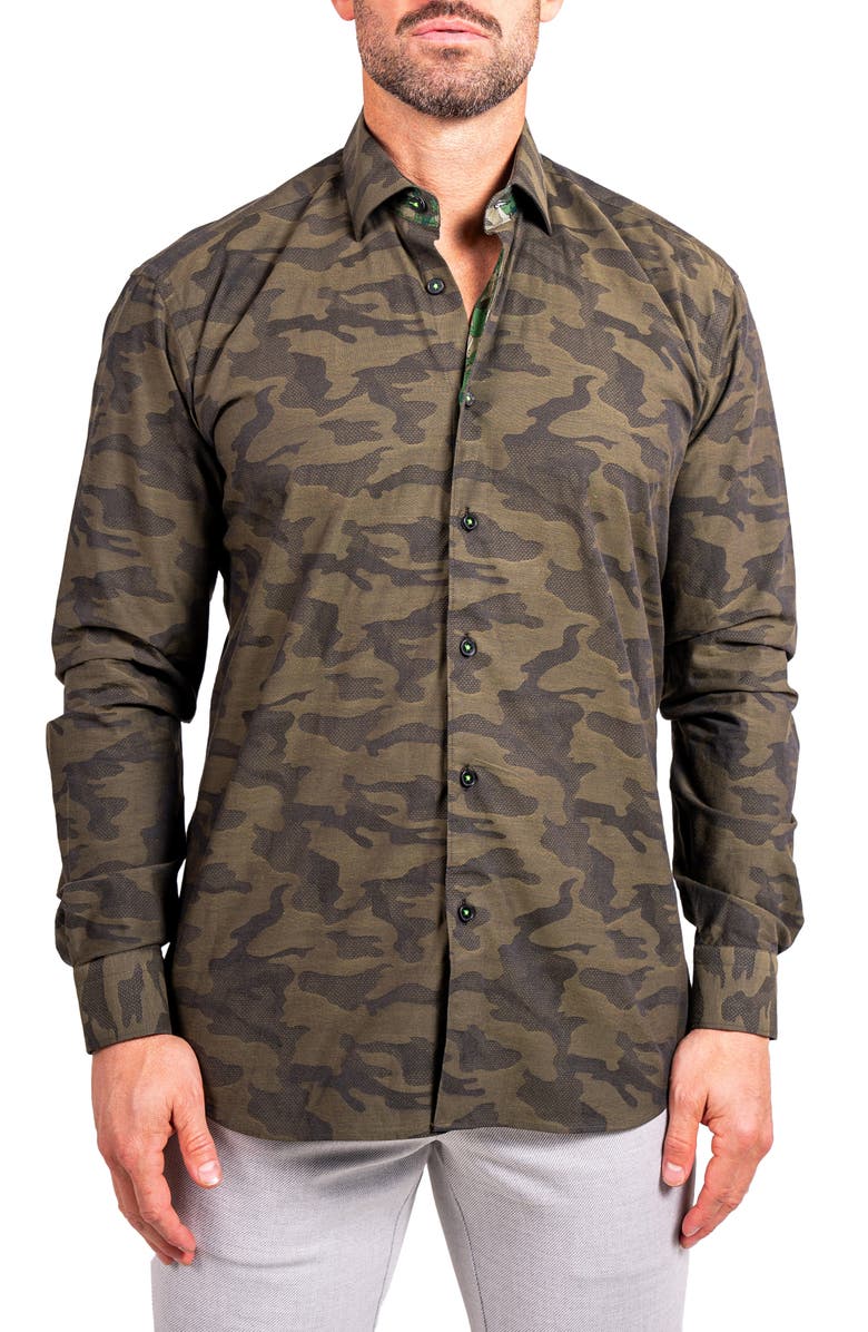Maceoo Fibonacci Ascension Contemporary Fit Button-Up Shirt, Main, color, Green