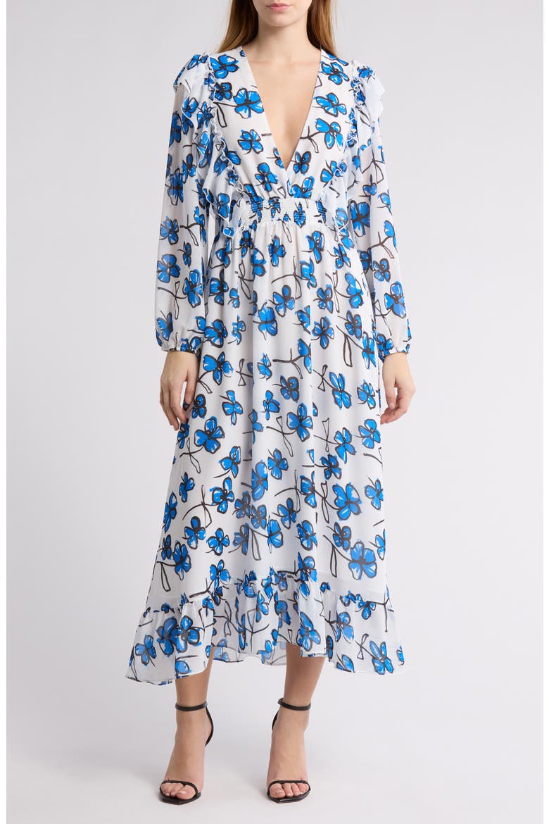 Floral Long Sleeve Maxi Dress, Main, color, BLUE FLORAL