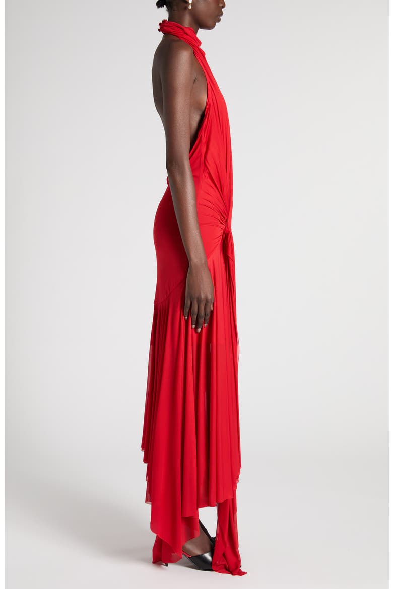 Draped Jersey Halter Neck Dress, Alternate, color, FLAME RED