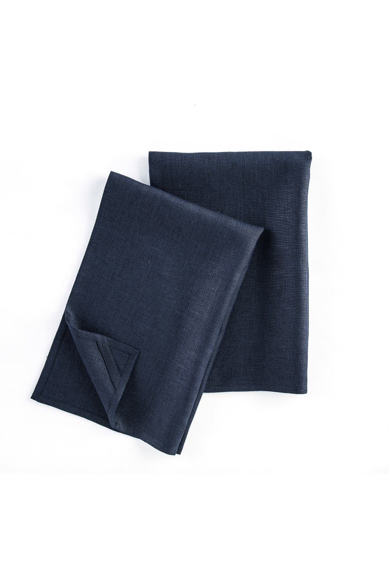 Linen Kitchen Towels Set of 2, 17 x 26" - Kitchen Linen, Alternate, color, Navy