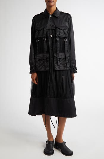Noir Kei Ninomiya Mixed Media Reversible Long Jacket | Nordstrom