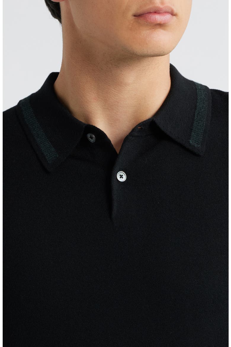 Long Sleeve Tipped Wool Polo Sweater, Alternate, color, BLACK