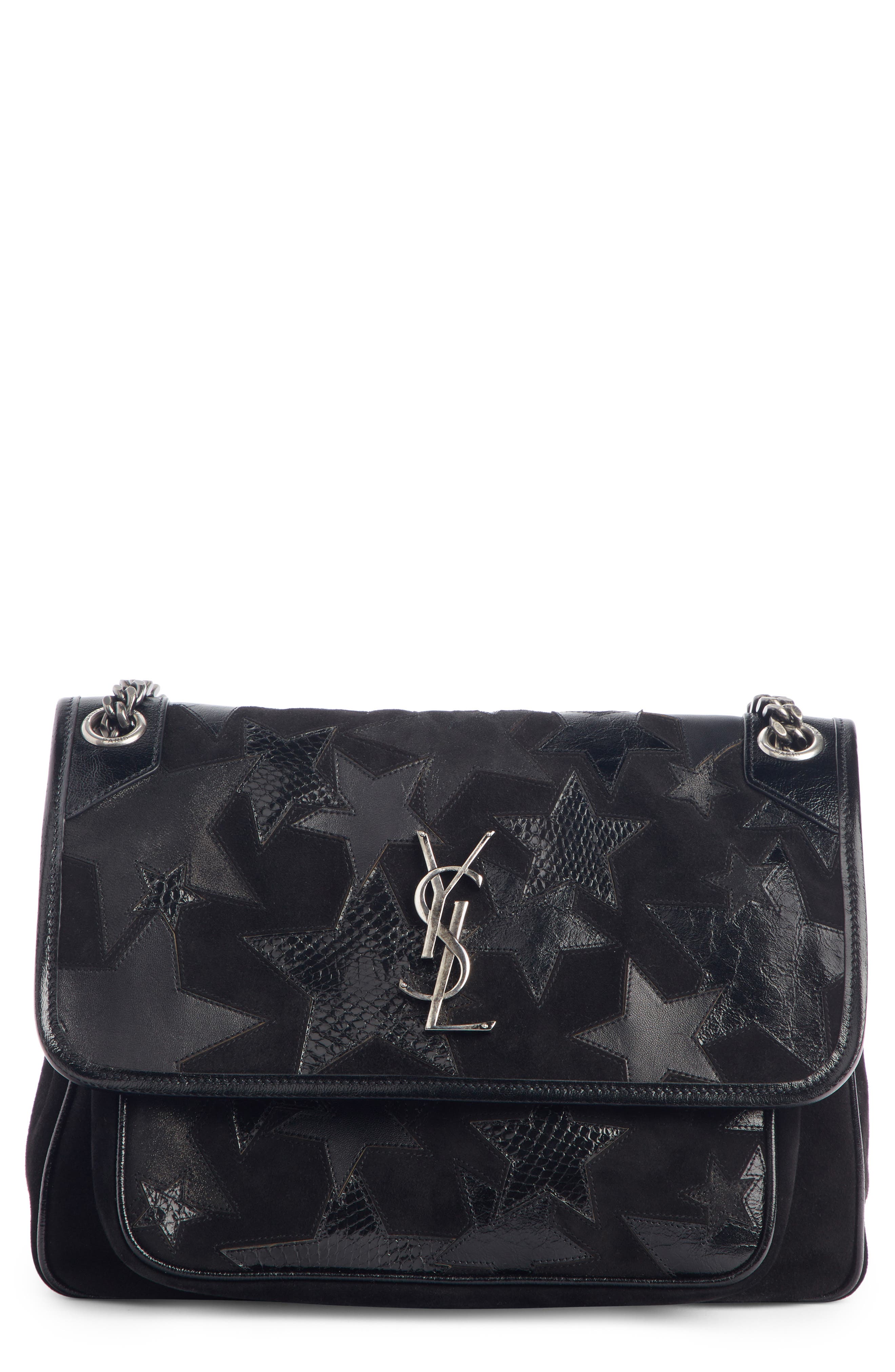 Saint Laurent Medium Niki Patchwork Suede Shoulder Bag, Main, color, 