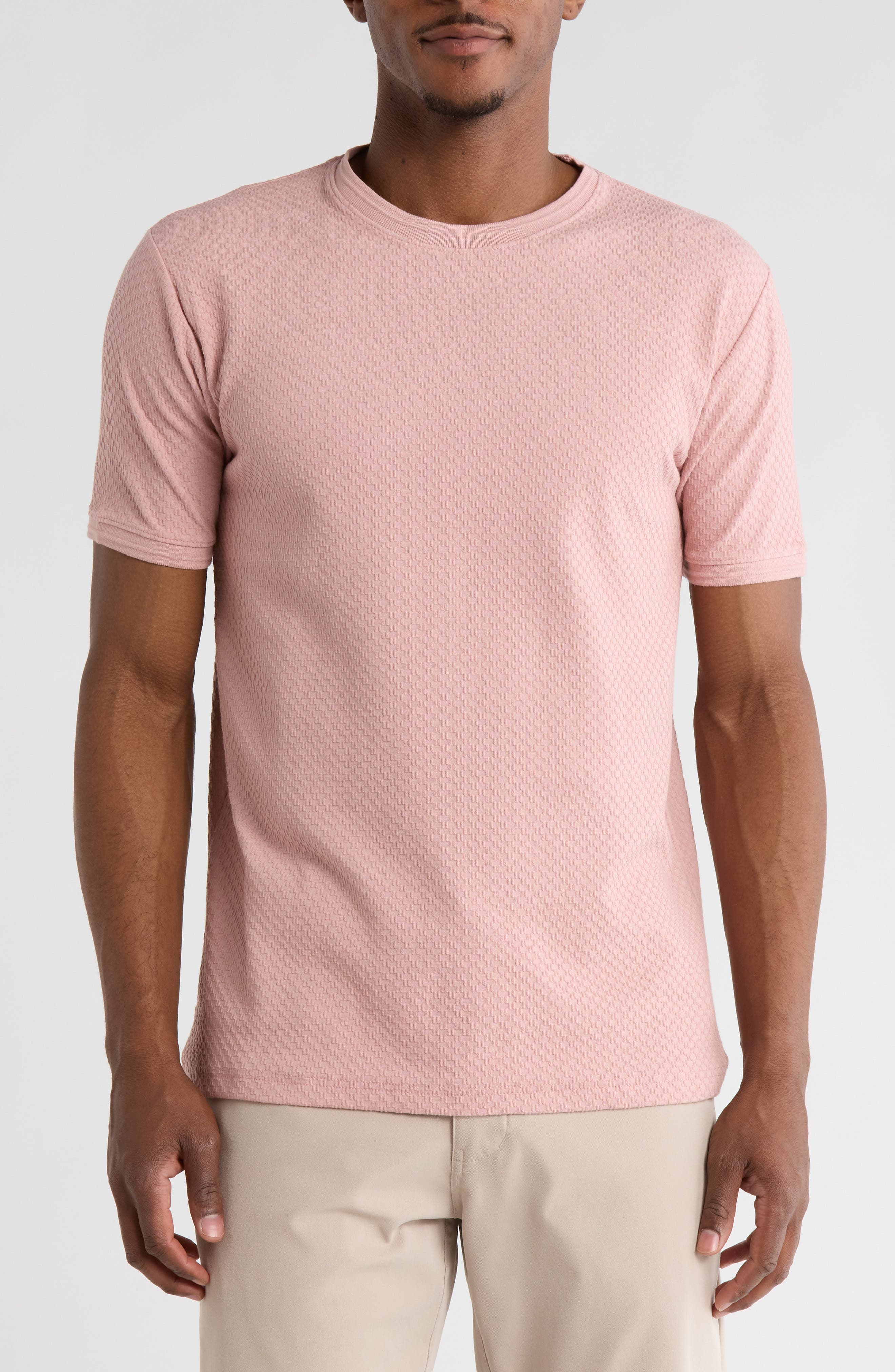 DENIM AND FLOWER Solid Textured Crewneck T-Shirt