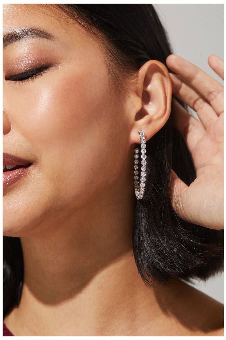 Large Cleo Cubic Zirconia Inside Out Hoop Earrings, Alternate, color, RHODIUM