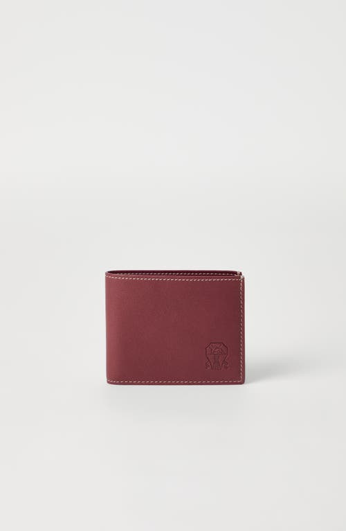 Brunello Cucinelli Calfskin Debossed-logo Wallet In Burgundy