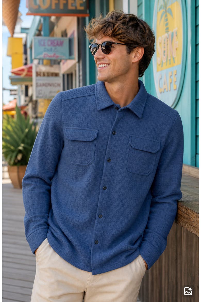 Textured Jacquard Shirt Jacket, Alternate, color, DEEP CYAN