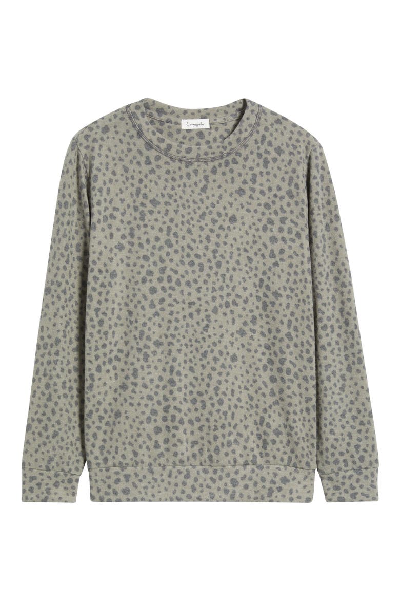 Brushed Animal Print Long Sleeve Crewneck Top, Alternate, color, OLIVE/ CHARCOAL