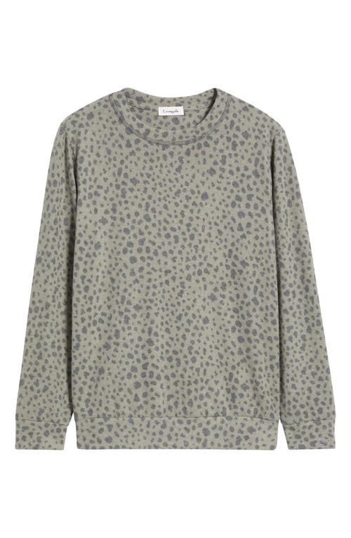 Loveappella Brushed Animal Print Long Sleeve Crewneck Top In Green