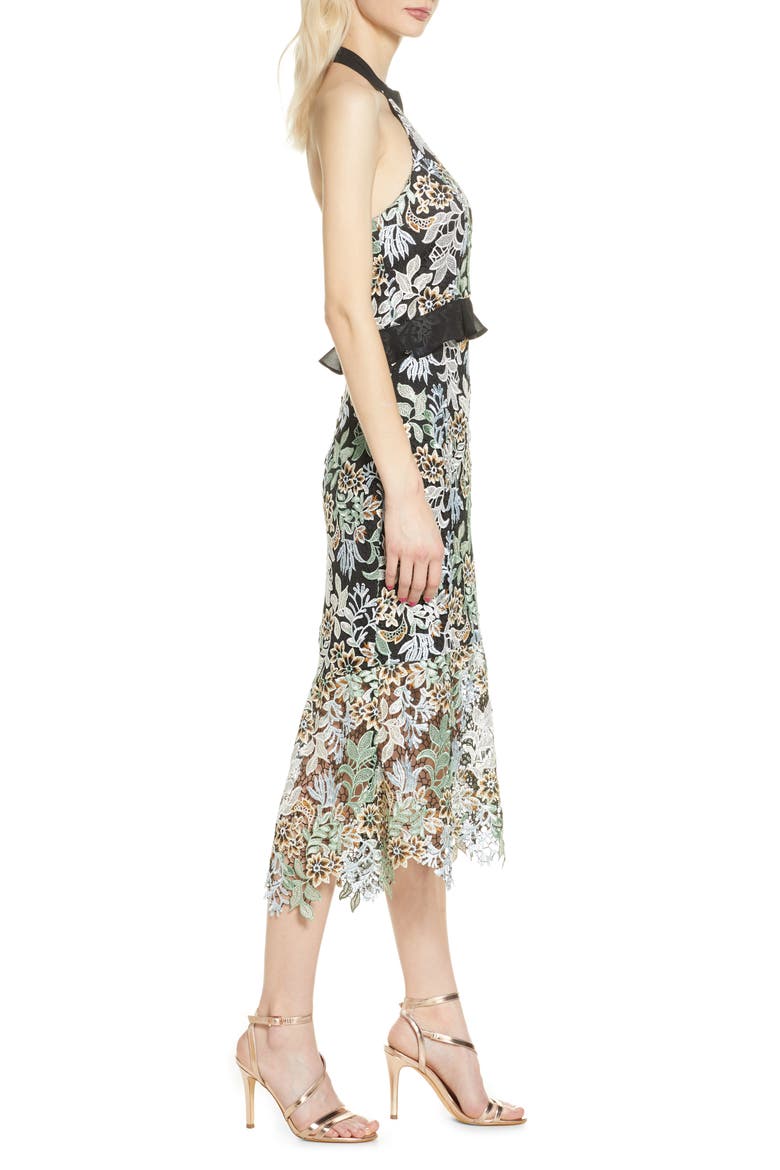 Jaelana Halter Neck Lace Cocktail Dress, Alternate, color, BLACK