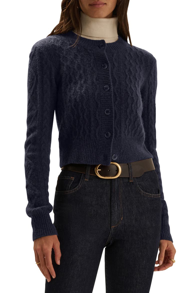 The Eleanor Merino Wool & Cashmere Blend Crop Cardigan, Main, color, NAVY