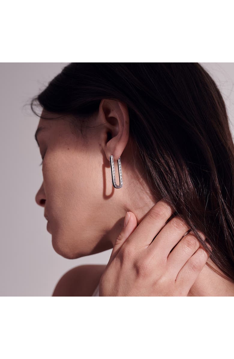 John Hardy Carved Chain Hoop Earrings, Silver, Pavé, Alternate, color,