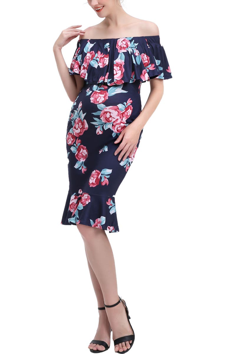 Kimi & Kai Lyra Off the Shoulder Maternity Nursing Mermaid Dress, Alternate, color, Multicolored