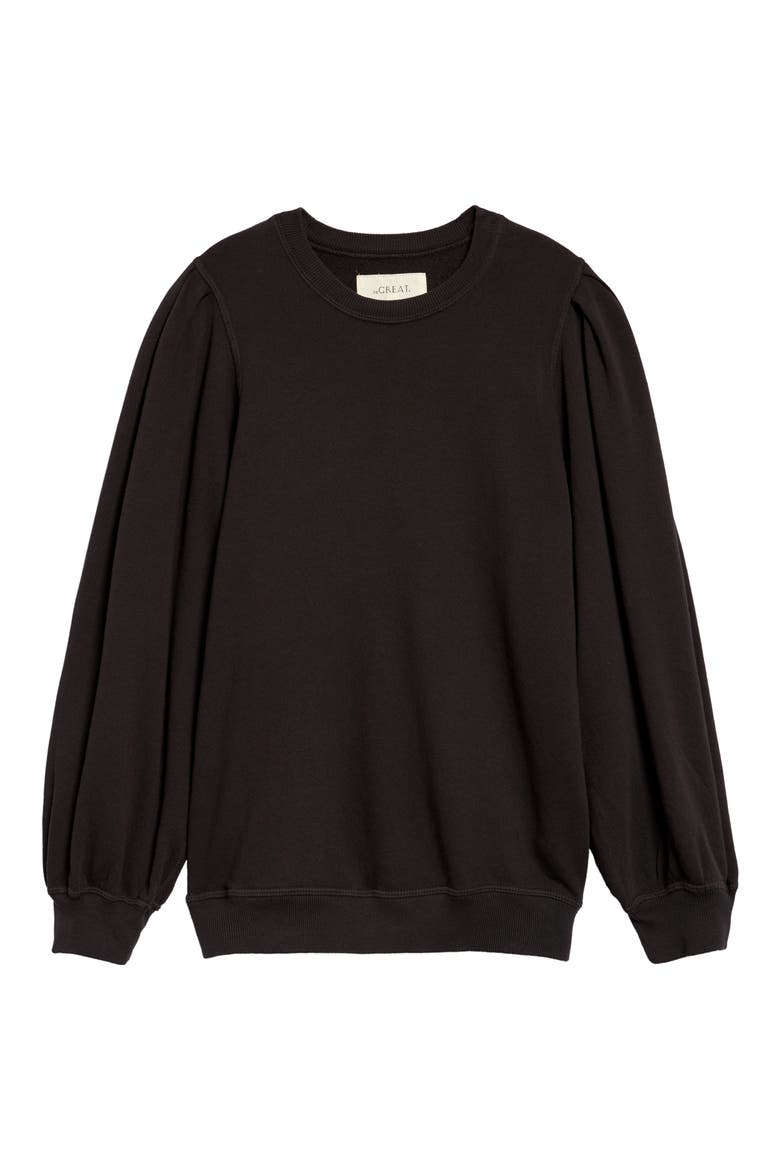 The Pleat Sleeve Sweatshirt, Main, color, ALMOST BLACK