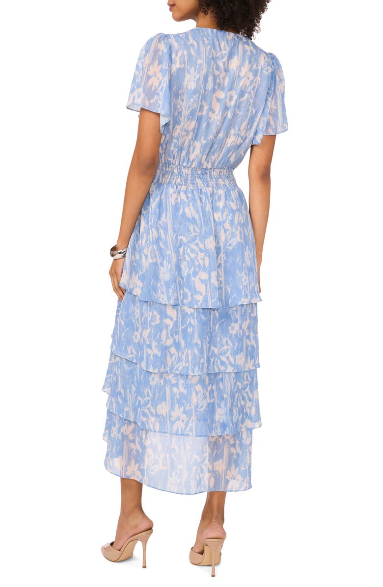 Vince Camuto Floral Tiered Flutter Sleeve Midi Dress, Alternate, color,
