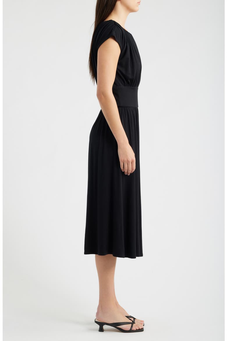 Cap Sleeve Ruched Knit Midi Dress, Alternate, color, BLACK