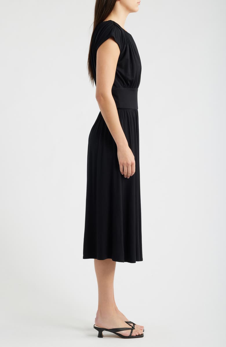 Loveappella Cap Sleeve Ruched Knit Midi Dress, Alternate, color, Black