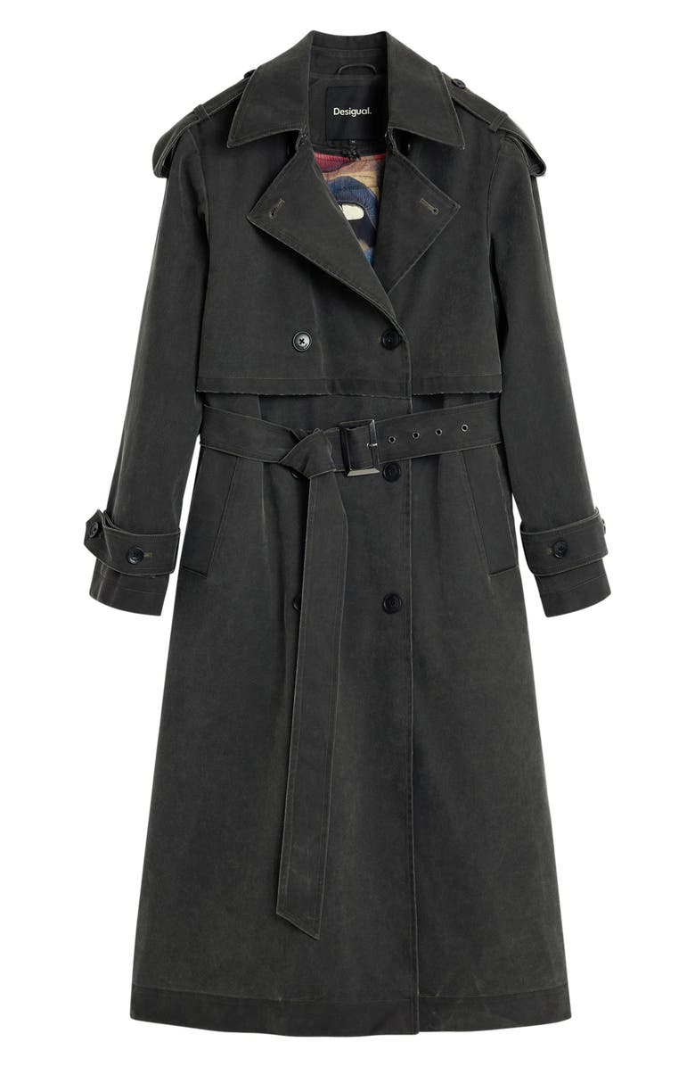 Desigual Faux Leather Trench, Alternate, color, Dark Grey