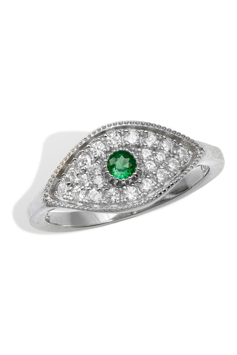 Sterling Silver Evil Eye CZ Signet Ring, Main, color, WHITE