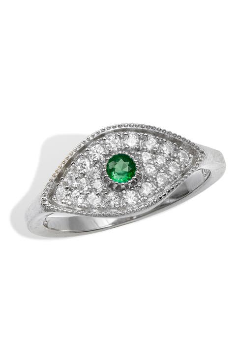 Sterling Silver Evil Eye CZ Signet Ring