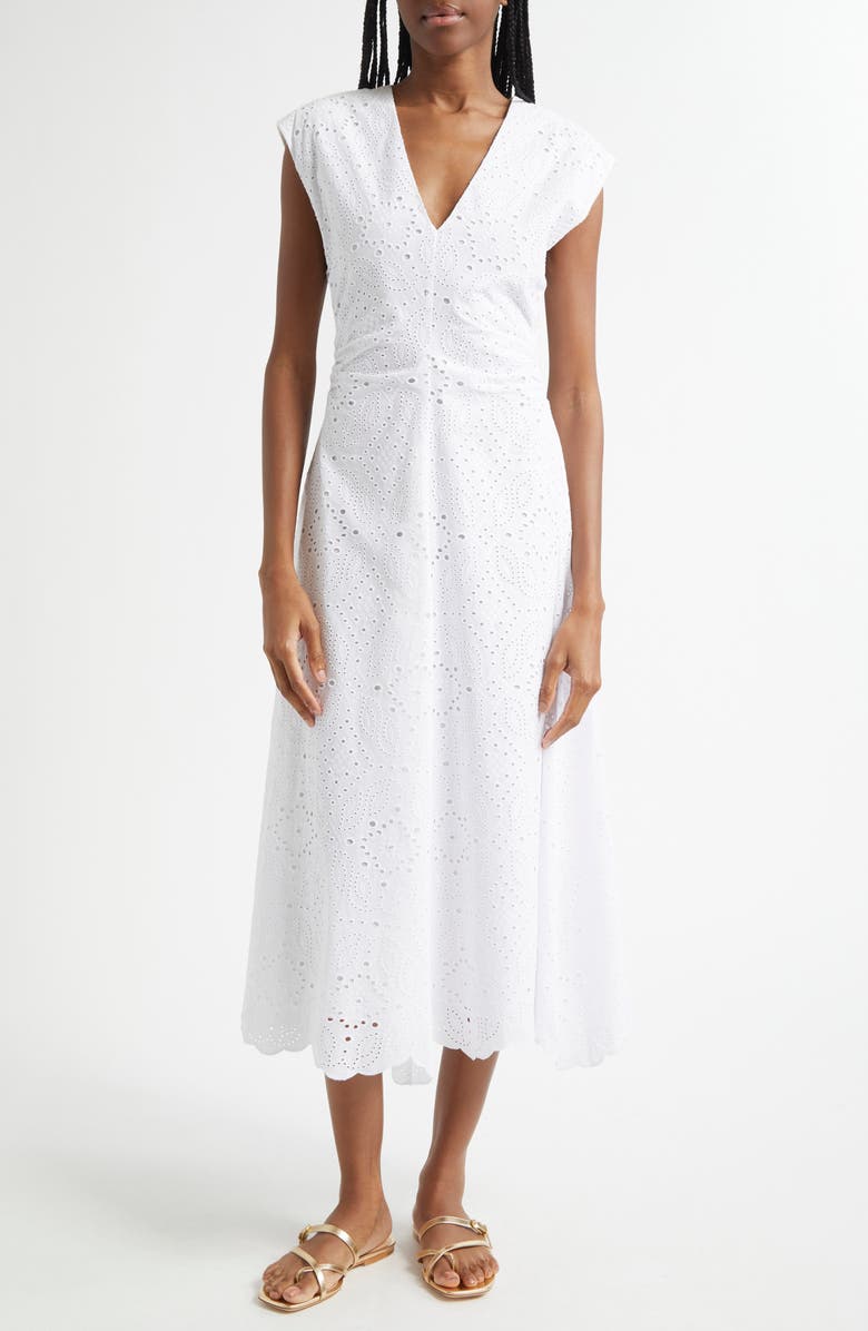 Veronica Beard Aven Cotton Eyelet Handkerchief Hem Dress, Main, color, White