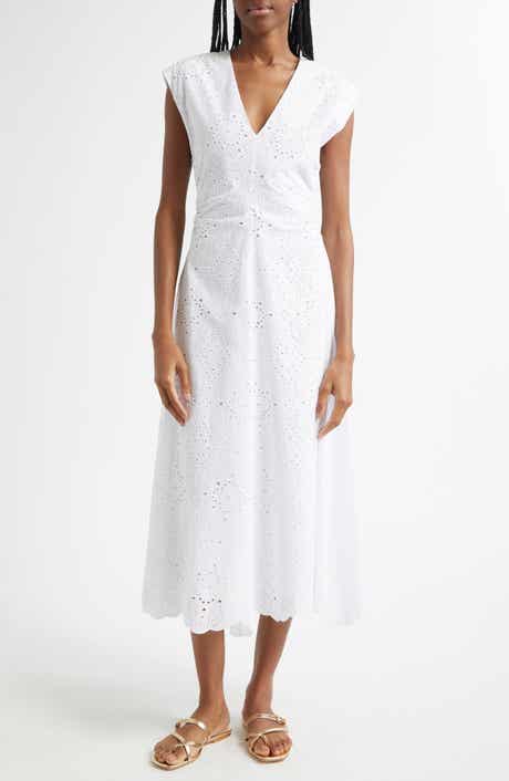 Veronica Beard Aven Cotton Eyelet Handkerchief Hem Dress