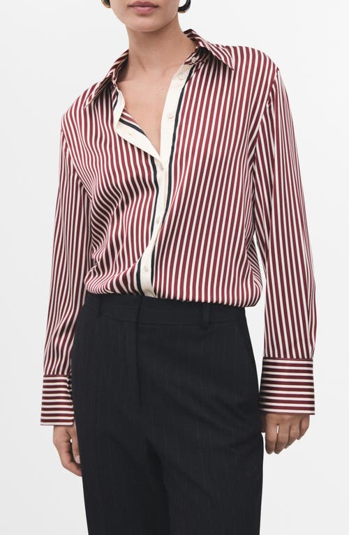 Mango Combined Stripe Button-up Shirt In Burgundy
