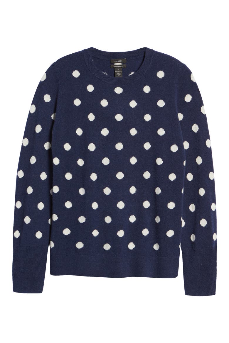 Dot Crewneck Cashmere Sweater, Alternate, color, NAVY- IVORY DOT