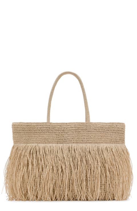 Natural Fiber Shoulder Bag with Fringe