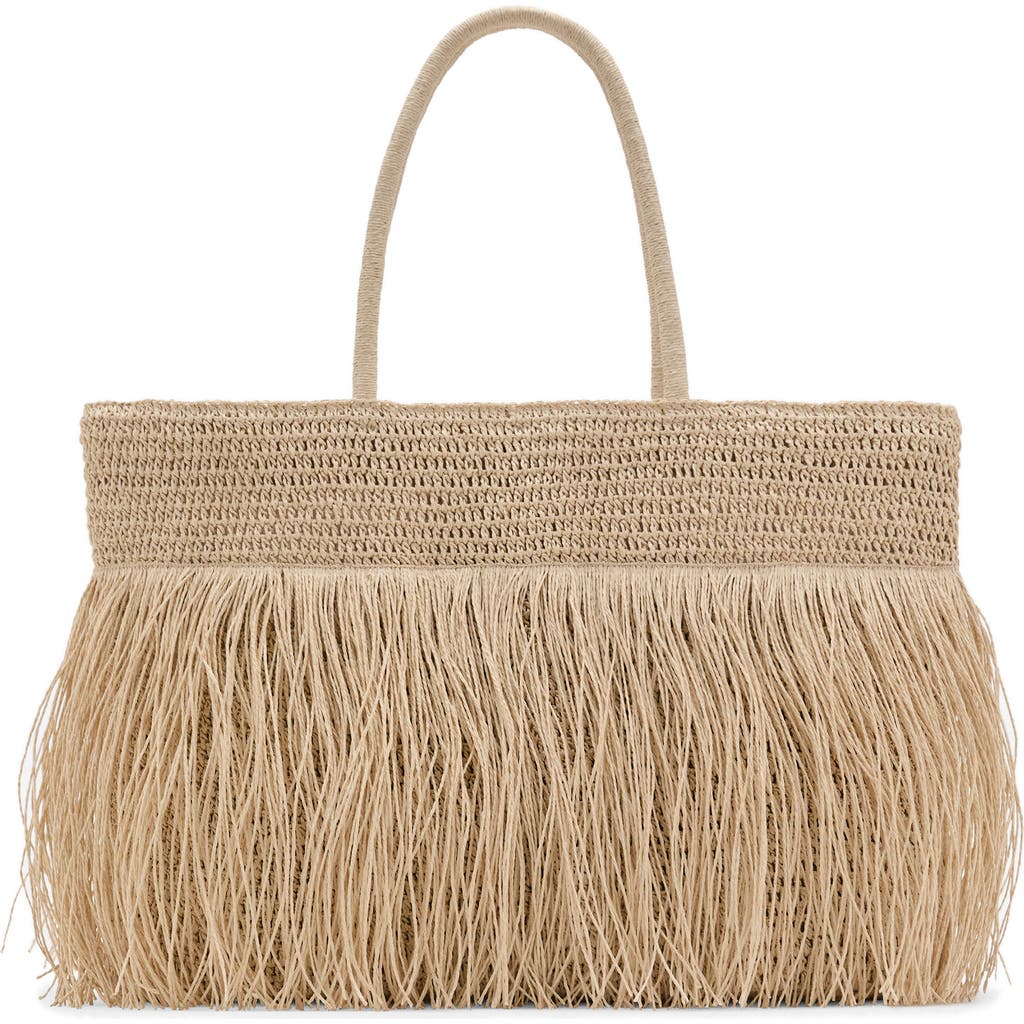 Mango Natural Fiber Shoulder Bag With Fringe