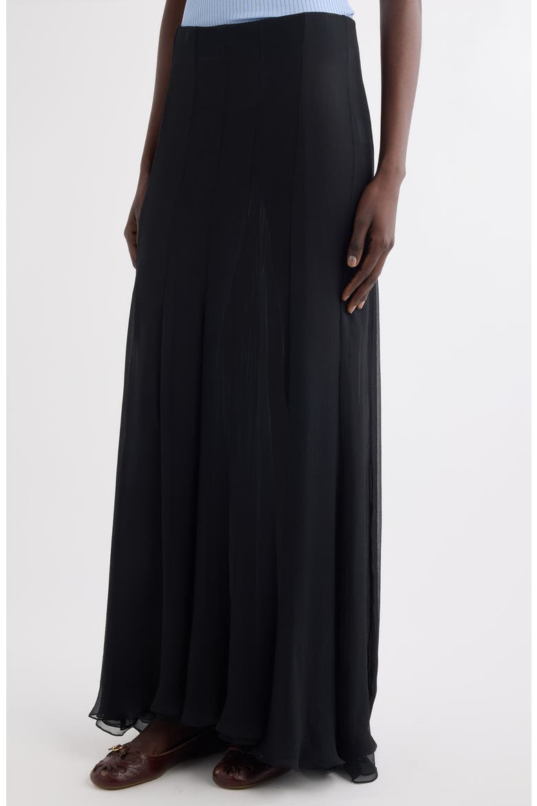 Semisheer Washed Satin Maxi Skirt, Alternate, color, BLACK
