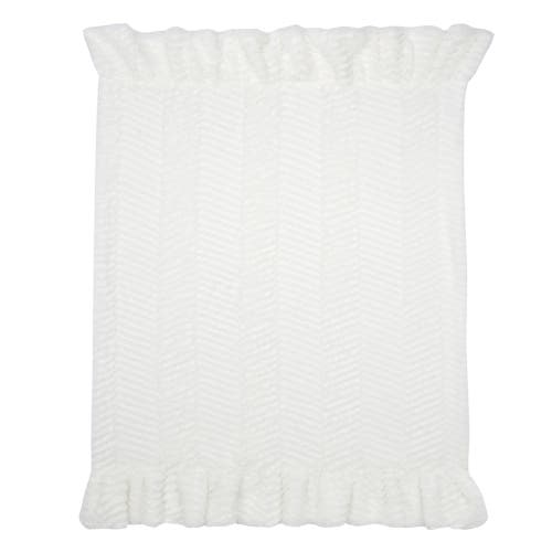 Lambs & Ivy Signature Ruffled Lux Minky/jersey Chevron Baby Blanket In White