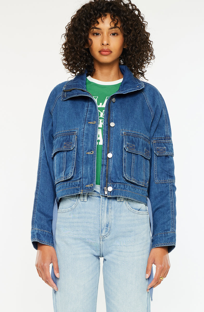 KanCan Jailene Denim Windbreaker Jacket, Alternate, color, Dark Wash