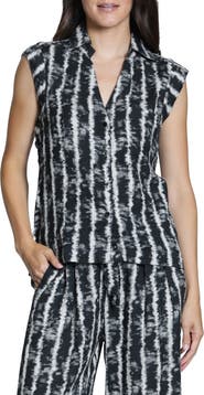 APNY Tie Dye Stripe Sleeveless Cotton Blend Button-Up Shirt