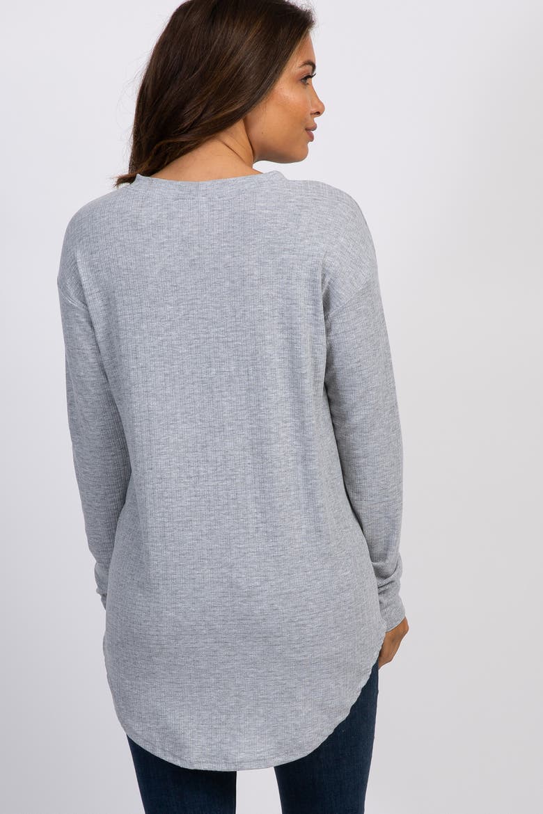 Long Sleeve Round Hem Textured Top, Alternate, color, Heather Grey