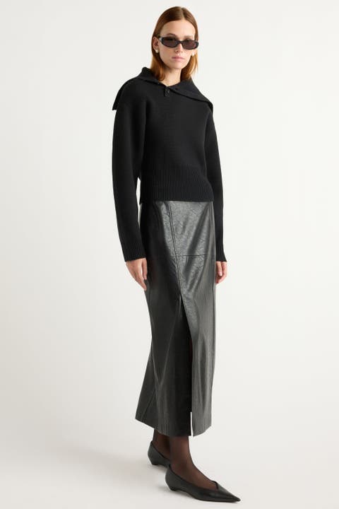 Rama Front-Vent Vegan Leather Skirt